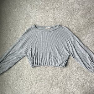 Altar’d State Avaline Thermal Long Sleeve Heather Gray Crop Top